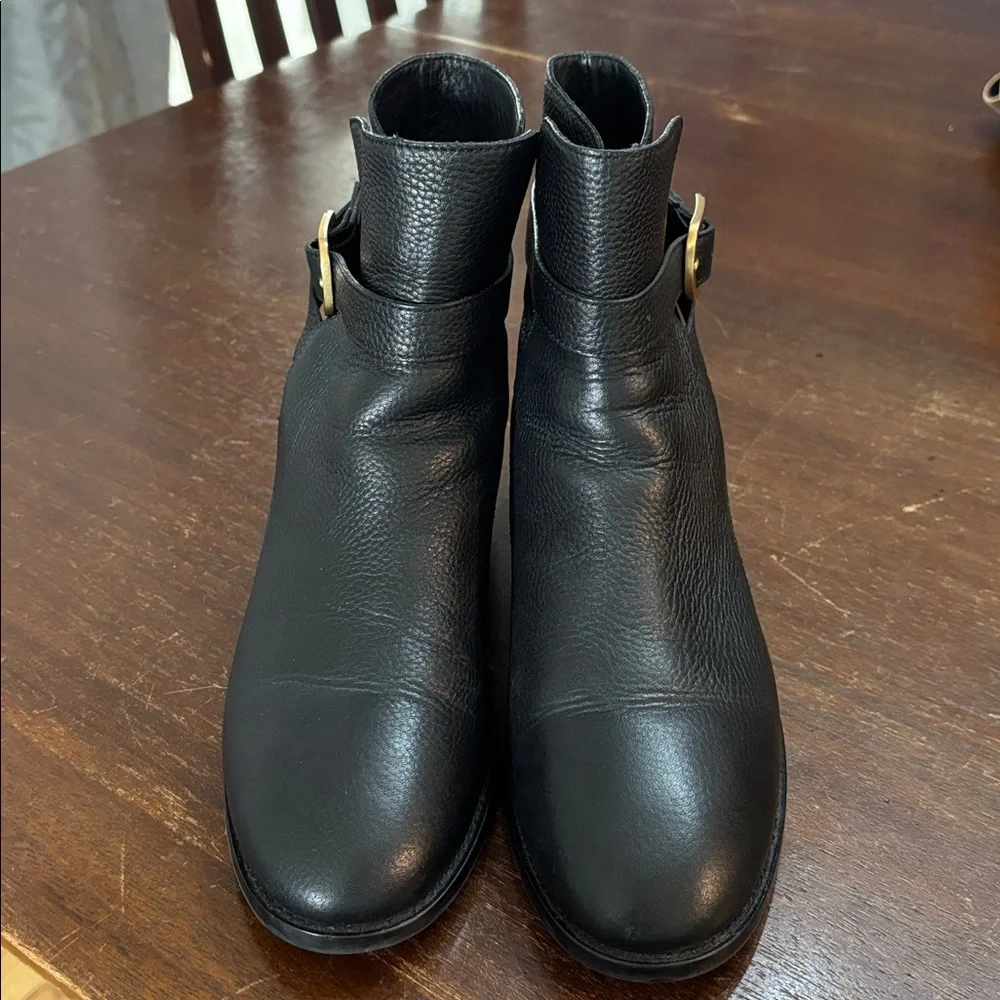 Tory‎ Burch Brooke Ankle Boots with Gold Buckle - Tumbled Black